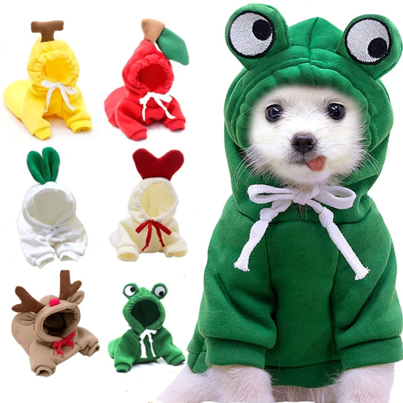 Cute Fruit Dog Hoodie easy to wear — stretchy comfortable fit for French Bulldog and Chihuahua