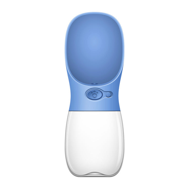 Portable One-Touch Pet Water Bottle in blue, front view solo product shot on white background
