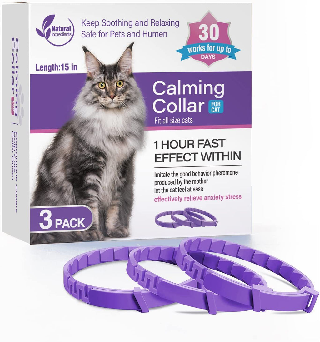 Cat Calming Collar 3 Pack - Natural pheromone calming collar for cats anxiety relief fast acting within 1 hour