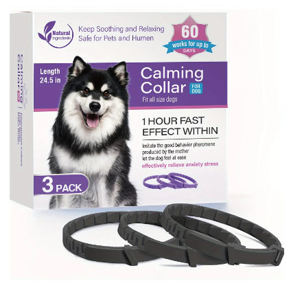 Dog Calming Collar 3 Pack Black - Natural pheromone calming collar for large dogs anxiety relief stress relief