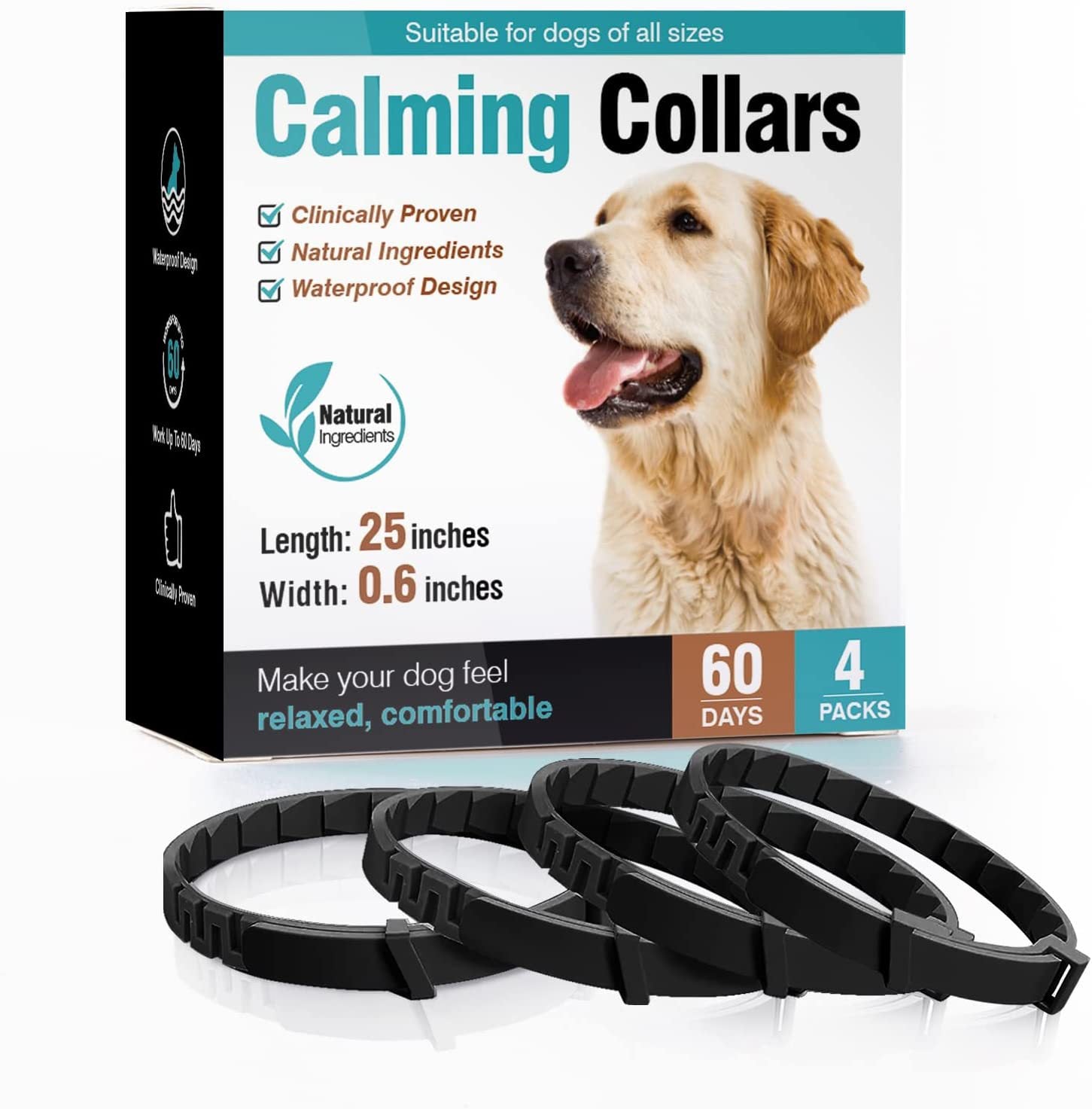Large Dog Calming Collar 4 Pack - Waterproof calming collar for big dogs anxiety relief natural ingredients