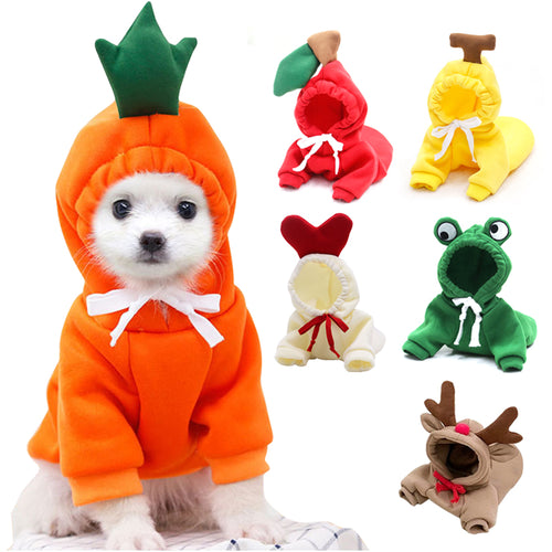 Cute Fruit Dog Hoodie warm fleece lining — winter coat keeping small dog cozy and comfortable
