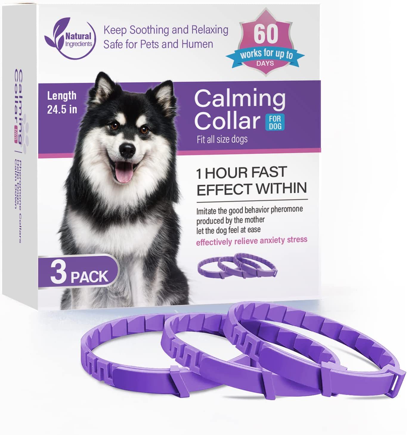 Dog Calming Collar - Natural calming collar for anxious dogs and cats, 3 pack pheromone collar