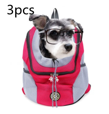 Pet Carrier Backpack 3 Pack - Red dog and cat carrier backpack with dog inside for travel
