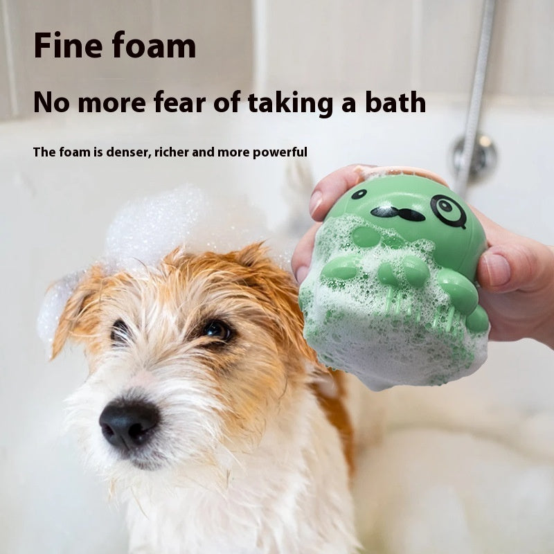 Silicone Pet Bath Massage Brush - Green silicone dog bath brush for deep cleaning fine foam no fear of bathing