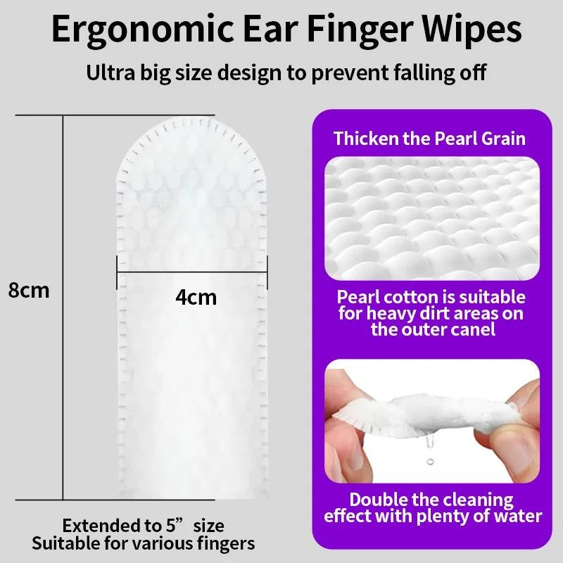 Ergonomic Pet Ear Finger Wipes - 8cm x 4cm large size ear cleaning wipes for dogs and cats thick pearl cotton double cleaning effect