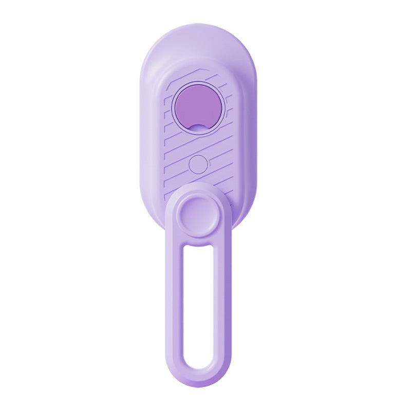 3-in-1 Electric Steam Pet Brush front and back view showing purple silicone bristles and steam spray nozzle