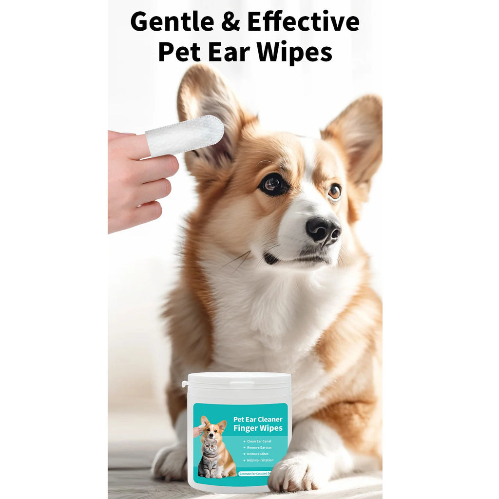 Gentle & Effective Pet Ear Wipes - Pet ear cleaner finger wipes for dogs and cats mild no irritation safe ear cleaning
