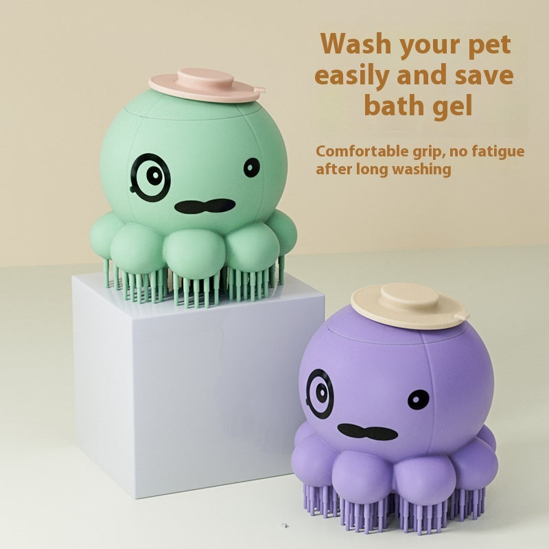 Silicone Pet Bath Massage Brush Set - Green and purple silicone brushes for dog and cat bath time