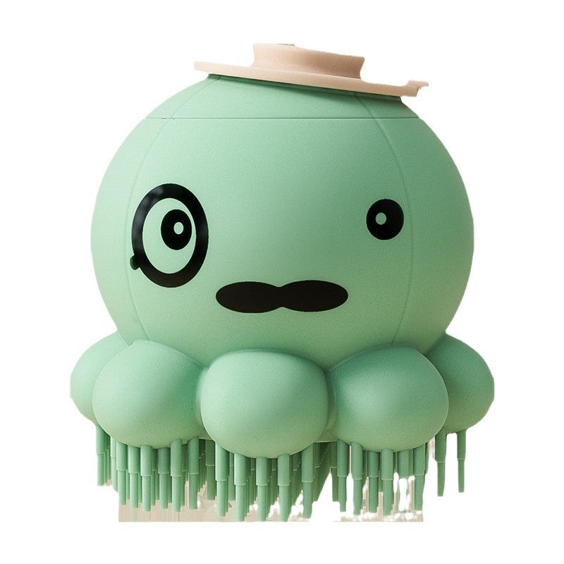 Silicone Pet Bath Massage Brush Green - Cute octopus design silicone brush for dog and cat gentle bathing