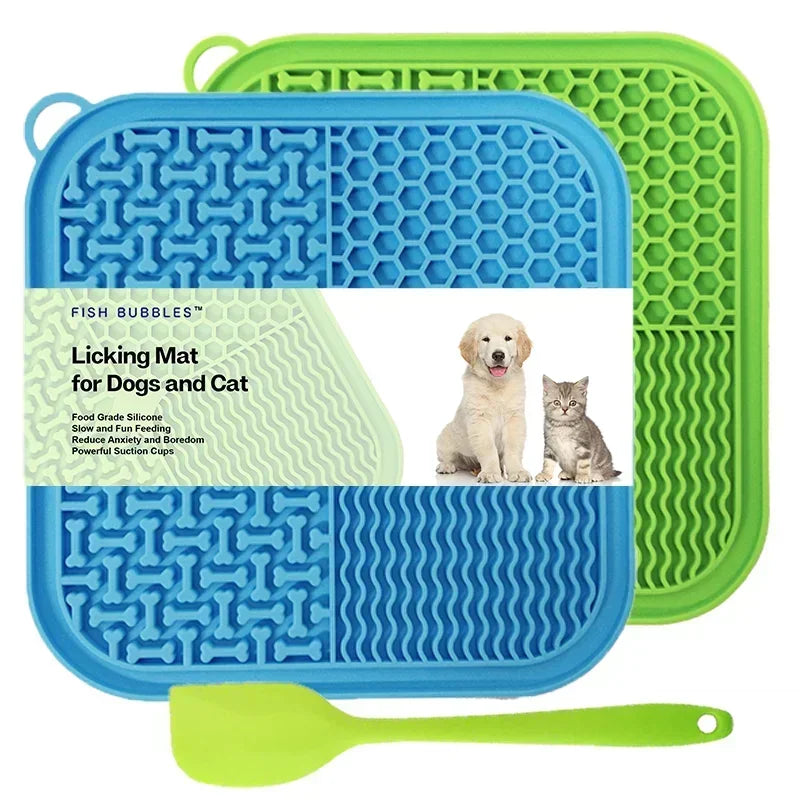 Licking Mat Slow Feeder with Suction Cups - Food grade silicone licking mat for dogs and cats slow feeding reduce anxiety and boredom