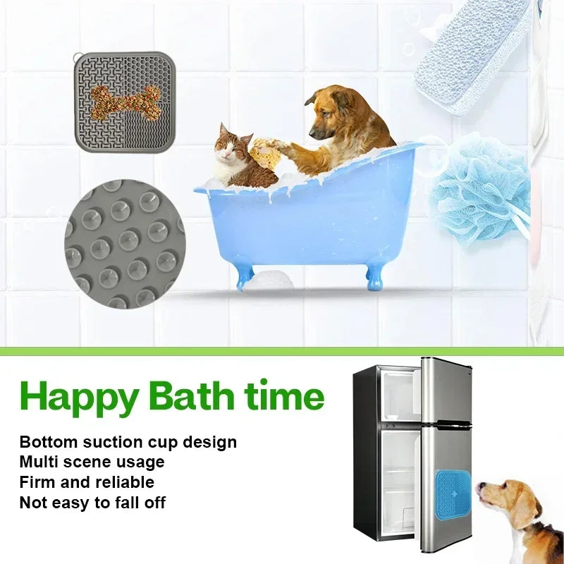 Licking Mat with Strong Suction Cups - Multi-scene use pet licking mat for bath time and refrigerator safe non-slip design