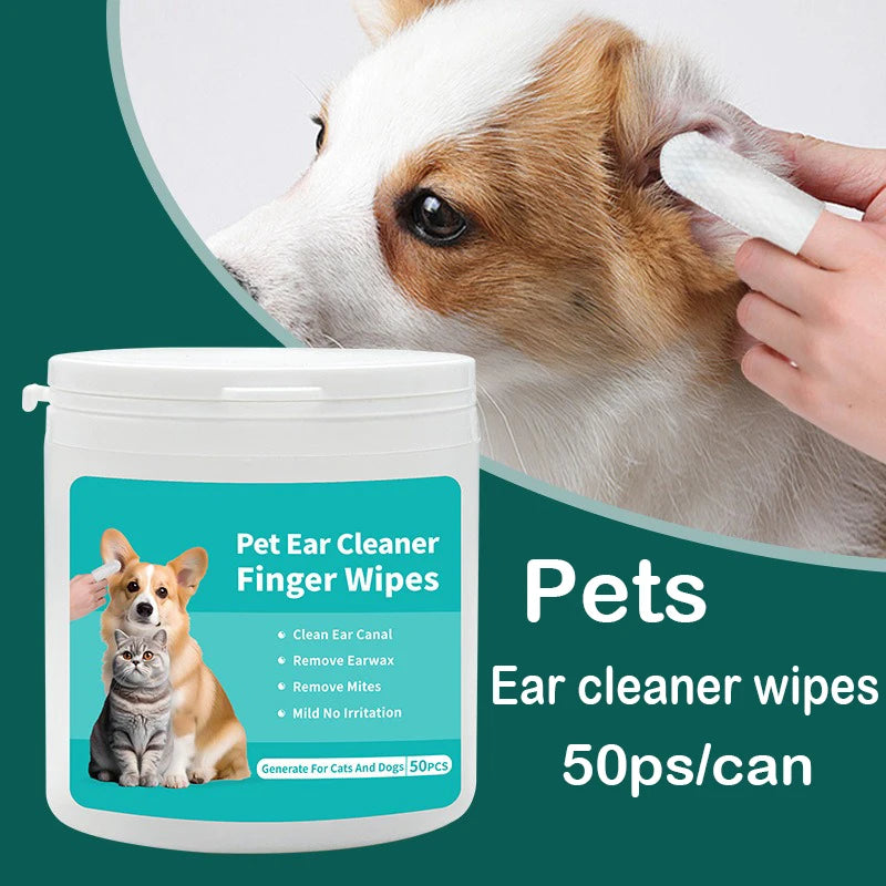 Pet Ear Cleaning Wipes - 50pcs pet ear cleaner finger wipes for dogs and cats to clean ear canal remove earwax and mites mild no irritation