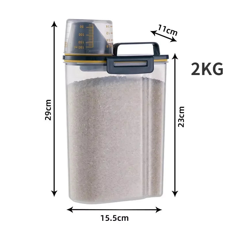 Pet Food Storage Container with Measuring Cup - 2KG capacity airtight pet food container dimensions 29cm height 23cm width 15.5cm depth with measuring cup for dog cat dry food storage