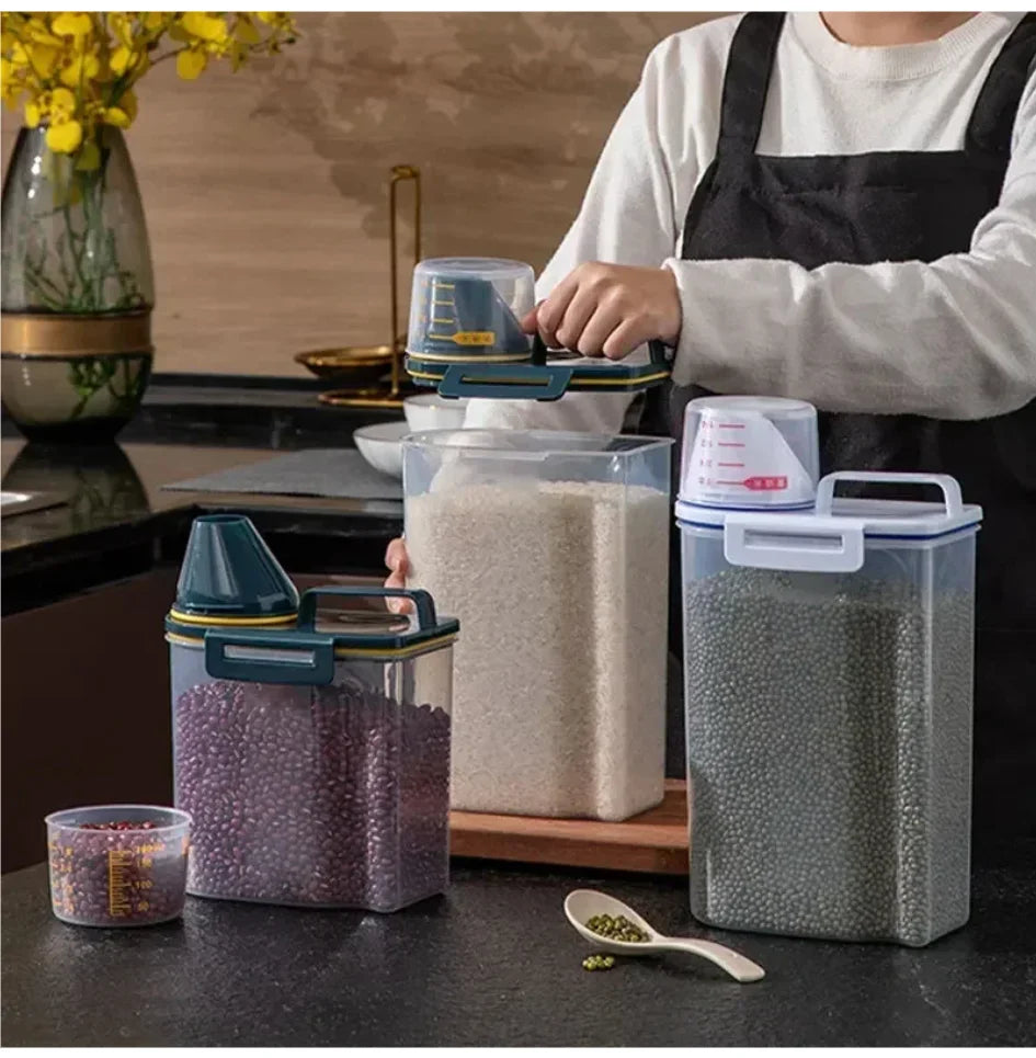 Pet Food Storage Container with Measuring Cup - Set of airtight pet food storage containers with measuring cups in different sizes for dog cat food and dry kibble